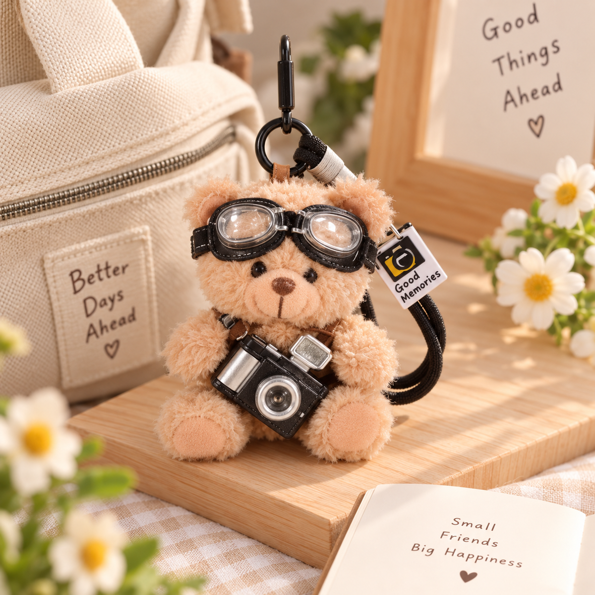 Camera Bear Plush Keychain Pendant